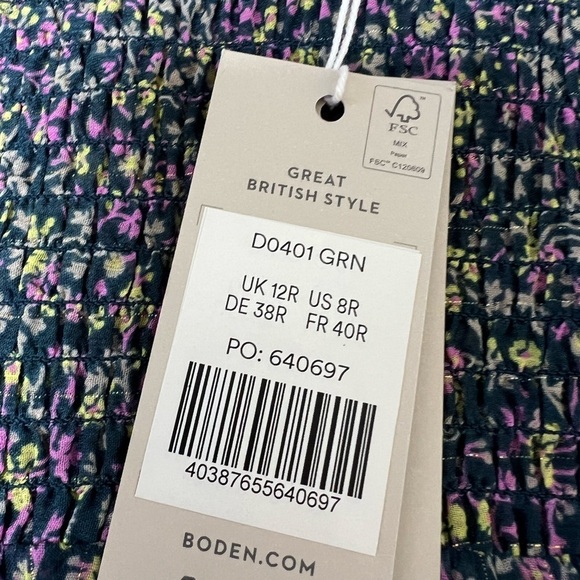 BODEN Smocked Yolk Floral Dress Tie Waist 8 NEW. 1323 - Picture 6 of 9
